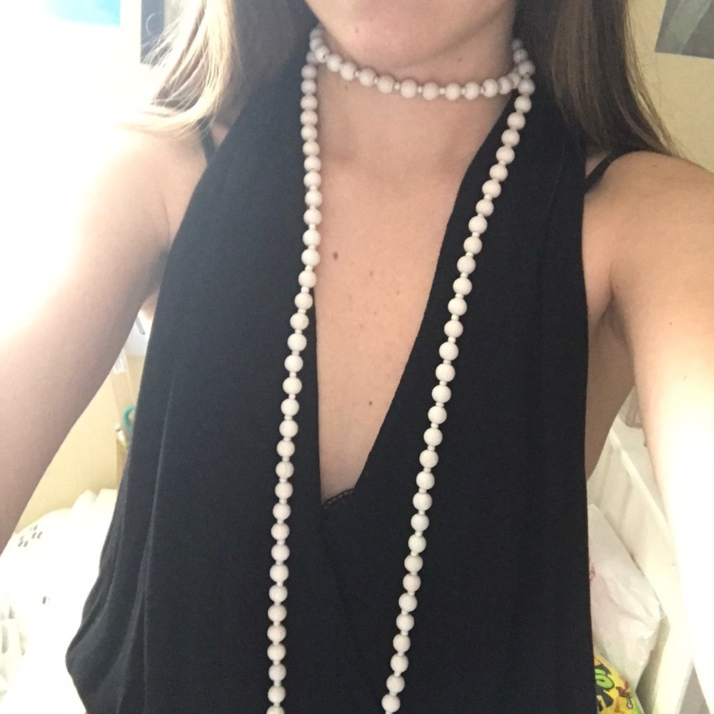 White Double Wrap Beaded Necklace